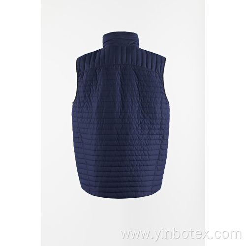 Navy quilted light vest with stand collar